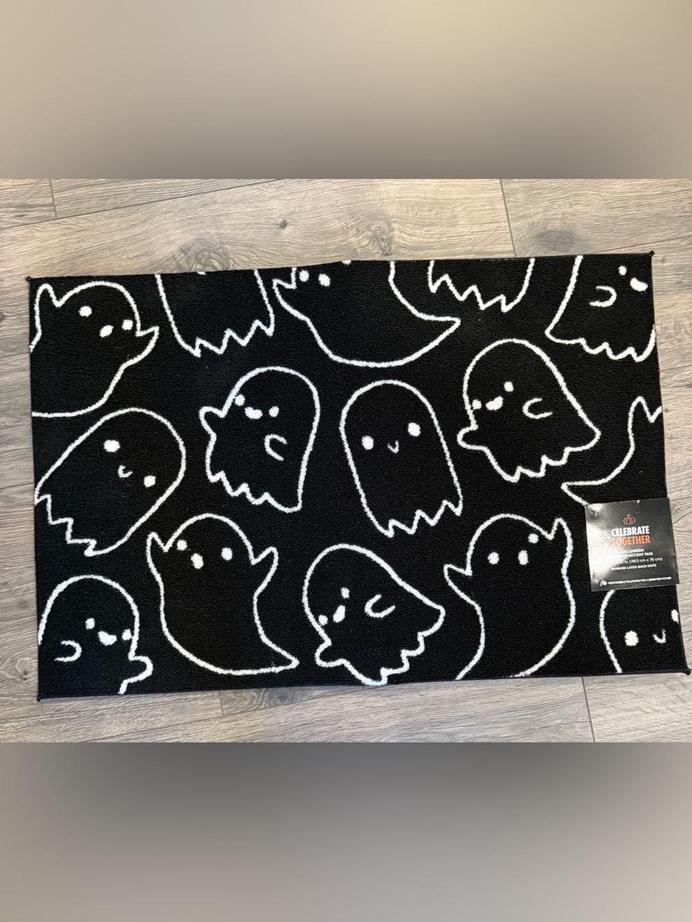 Halloween Ghost Print Accent Rug Nonskid Back 19.5 x 30”